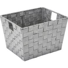 Simplify Medium Gray/Silver Lurex Striped Woven Storage Bin Basket