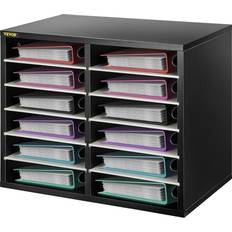 Vevor Wood Literature Organizer Adjustable Shelves 12 Compartments for Bathroom Shelf, Black+White