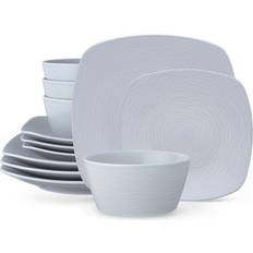 Grey microwave Noritake Colorscapes Grey-on-Grey Swirl Porcelain Dinner Set 4
