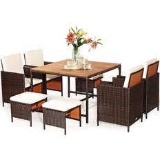 Armrests Patio Dining Sets Costway 9-Pieces Rattan Patio Dining Set