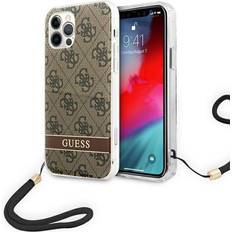 Guess GUOHCP12MH4STW iPhone 12/12 Pro Light/Brown Hard Case, 4G Printing Strap iPhone 12 Smartphone Hülle, Braun