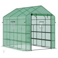 Freestanding Greenhouses OutSunny 8' 7' Portable Walk-in Greenhouse, 18 Shelf Hot Roll Up Zipper Door, UV protective