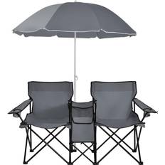 Costway Camping Furniture Costway Portable Folding Picnic Double Chair with Umbrella