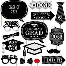 Graduation Cheers 2023 Graduation Photo Booth Props Kit 20 Count Black Black