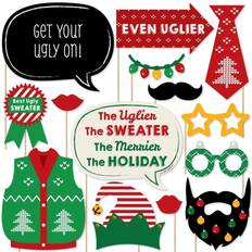 Ugly Sweater Holiday and Christmas Party Photo Booth Props Kit 20 Count Red Red