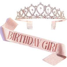 Photo Props, Party Hats & Sashes Birthday girl sash & rhinestone tiara kit rose gold birthday gifts glitter