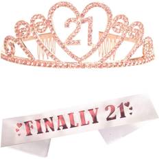 21st birthday gifts for girl, 21st birthday tiara and sash pink, happy 21st b