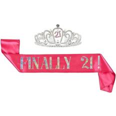 Juvale 21st birthday sash and crown set, hot pink reflective sash and rhinestone tiara
