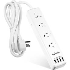 BN-LINK 3 Outlet Wall Mount Surge Protector Adapter with 3 USB Charging Ports 4.2A - White