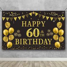Photo Backgrounds Trgowaul 60th birthday backdrop gold and black 5.9 x 3.6 fts happy birthday p