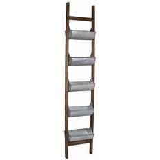 Outdoor Planter Boxes Benjara 5 Tier Wood and Metal Ladder Planter, Brown and Silver