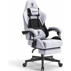 Dowinx Gaming Chair Fabric with Pocket Spring Cushion Massage Lumbar support and Footrest Cloth Computer Chair 290LBS Black and Grey