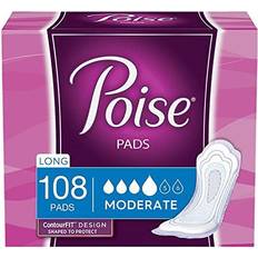 Poise Incontinence Pads for Moderate Absorbency, Long, 108 Count