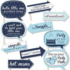 Funny Blue and Silver Hello Little One Baby Shower Photo Booth Props Kit 10 Pc Blue Blue