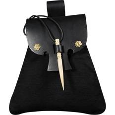 Drawstring Bum Bags Mythrojan Medieval Small Leather Belt Pouch LARP Renaissance Waist Bag Black