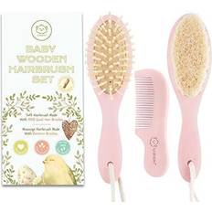 Baby Hair Brush, Natural Wooden Cradle Cap Brush with Soft Goat Bristle, Perfect Baby Hair Brush Set Blush Blush
