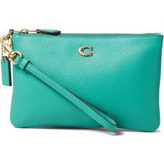 Coach Polished Pebble Leather Small Zip-Top Wristlet Bright Green Bright