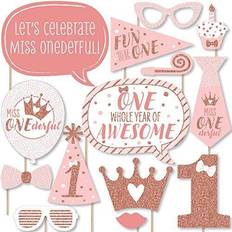 1st Birthday Little Miss Onederful Girl Birthday Photo Booth Props Kit 20 Ct Pink Pink