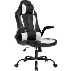 Gaming Chairs BestOffice PC Gaming Chair Ergonomic Office Chair Desk Chair with Lumbar Support Flip Up Arms Headrest PU Leather Executive High Back Computer Chair for Adults Women Men (White)