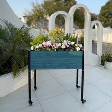 Everbloom Outdoor Planter Boxes Everbloom 18 D H W Blue and Black Composite Steel Self-watering Mobile Elevated Planter