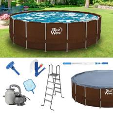 Blue Wave Freestanding Pools Blue Wave Mocha Wicker Round Frame Above Ground Swimming Pool Package Mocha