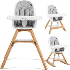 Carrying & Sitting Costway 3-in-1 Convertible Wooden Baby High Chair-Gray