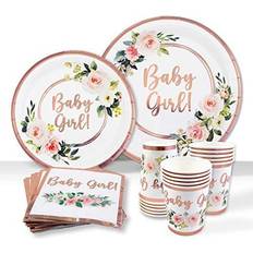 White Baby shower tableware plates and napkins, baby girl decorations 25 servings