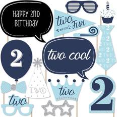Two Much Fun Boy 2nd Birthday Party Photo Booth Props Kit 20 Count Blue Blue