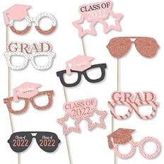 Rose Gold Grad Glasses 2023 Paper Graduation Photo Booth Props Kit 10 Count Pink Pink
