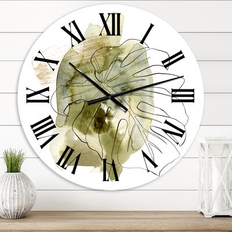 Design Art Line Monstera Branch Tropical Abstract Leaves Traditional Wall Clock