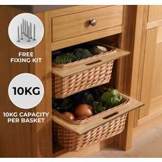 Kukoo 3 x Pull out Wicker Basket Drawer 500mm Kitchen Storage Solution Brown