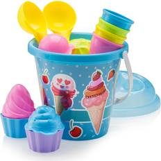 Plastic Sandbox Toys Top Race Dollar Deal Beach Set with Large 9 Bucket Pail And Spade Plastic Scoop 1