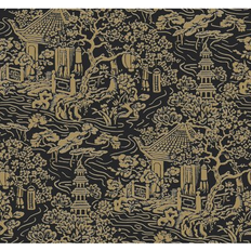 Black and gold wallpaper York Wallcoverings af6577 chinoiserie wallpaper black, gold