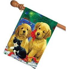 Home Garden Golden Puppies Dog Christmas Flag Double Sided