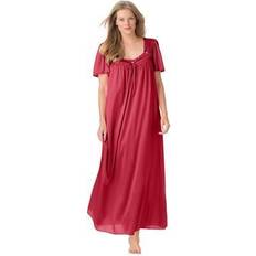 Plus Women's Long Silky Lace-Trim Gown by Only Necessities in Classic Red Size 4X Pajamas
