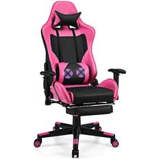 Footrests Gaming Chairs Costway Reclining Massage Rolling Office/Gaming Chair with Footrest Pink