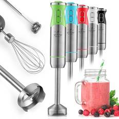 OVENTE Ultra-Stick 2-Speed Red Hand Immersion Blender Set with Whisk+Beaker+ Chopper HS565R - The Home Depot