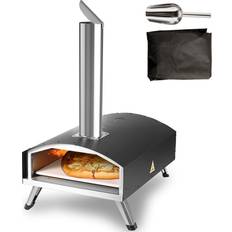 Outdoor Pizza Ovens Vevor Wood Charcoal-Fired Pizza Oven 12 Steel Pizza Grill with Pizza Stone for Camping, Black