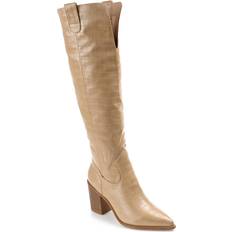 Journee Collection Womens Therese Stacked Heel Dress Boots, Wide, Brown Brown