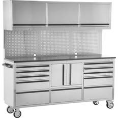OEM Tools OEMTOOLS OEM24615 72 Inch 11-Drawer Upper Cabinet, Work Surface, Pegboard, Mechanics’ Rolling Chest, Large Tool Box, Garage Workbench, Silver