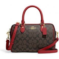Coach Rowan Satchel In Blocked Signature Canvas - Gold/Brown/Red
