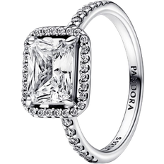 Solitaire Rings Pandora Rectangular Sparkling Halo Ring - Silver/Transparent