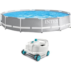 Pool robot Intex 12ft x 30in Prism Frame Above Ground Round Swimming Pool & Robot Vacuum 50 Gray