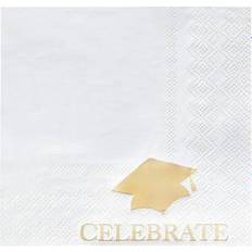 Graduation party napkins with gold foil design white 5x5 in 50 pack