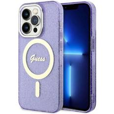 Guess hülle für iphone 14 pro max hülle purple case glitter gold magsafe