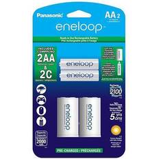 Panasonic Eneloop AA 1.5V 2000mAh Rechargeable Ni-MH Battery w/C Spacer, 2-Pack