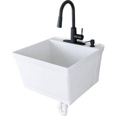 TEHILA 23.5 White Thermoplastic Wall Mounted Utility Sink with Matte Black Finish Pull-down Sprayer