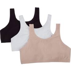 S Bralettes Children's Clothing Fruit of the Loom Girls' Cotton Built-up Sport Bra, White/Black Hue/Sand