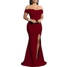 Abendkleider - Damen YMDUCH Women's Off Shoulder High Split Evening Gown - Wine Red