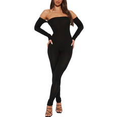 Fashion Nova Clothing Fashion Nova Soothe Off Shoulder Jumpsuit - Black